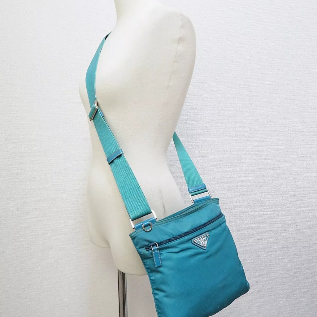 Authentic Prada Turquoise Nylon Small Shoulder Crossbody Bag Purse